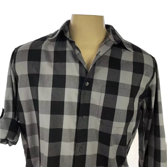 SHIRT Spring+Mercer Men’s Sz L Plaid Black Gray Long Sleeve Button Daw - Picture 2 of 10
